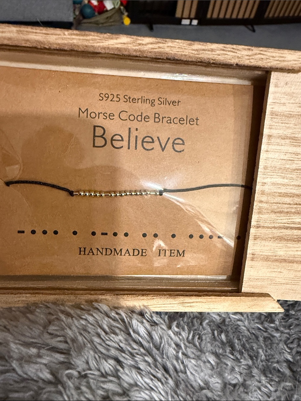 Believe Morse Code Bracelet - Gold Beaded on Black Cord